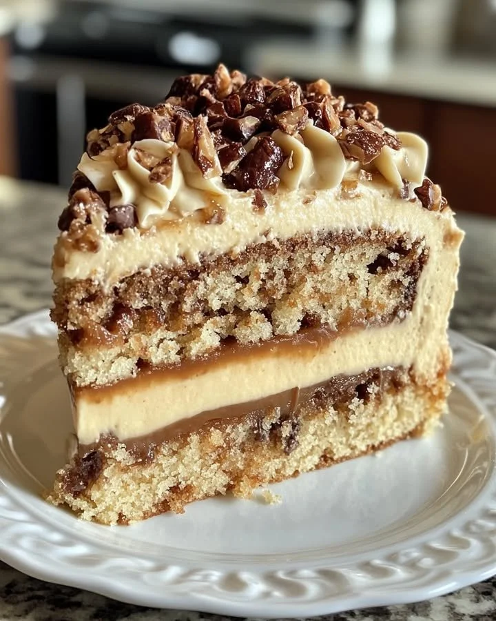 Gâteau vanille au cheesecake et caramel décoré de fruits