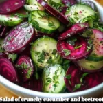 Salade croquante de concombre et betterave avec vinaigrette aux herbes